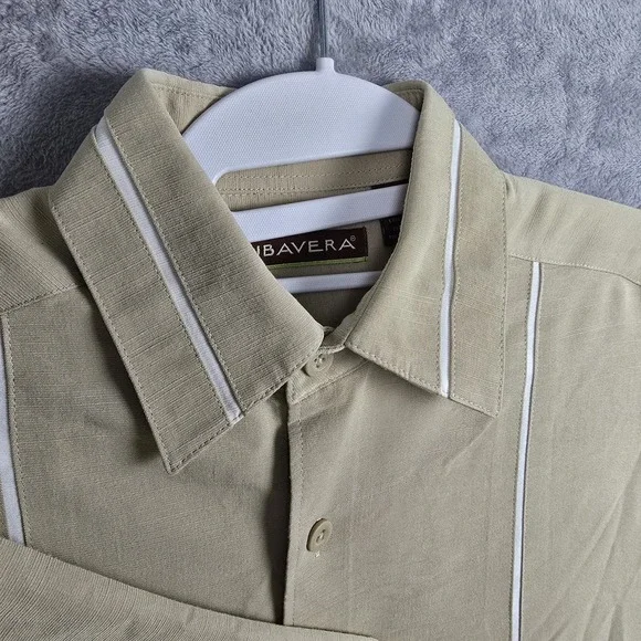 Cubavera Mens Tan Short Sleeve Button Down Camp Shirt Piping Size S RN37763 - Picture 2 of 11